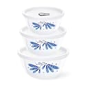 Larah By Borosil Twilight Opalware Solid Microwave Safe Mixing and Serving Bowl Set with Lid (500 ml, 750 ml, 1000 ml, White) - Set of 2