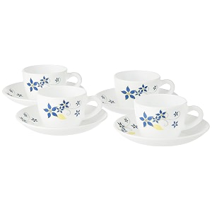 larah by borosil viva opalware cup and saucer set of 8 pcs  teacoffee cups 140 ml  microwave amp dishwasher safe  bone-ash free  crockery set ideal for daily use amp gifting white