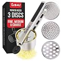 Large 15oz Potato Ricer with 3 Interchangeable Discs - Professional Stainless Steel Masher for Fluffy Mashed Potatoes, Gnocchi & Guacamole - Ergonomic Silicone Handles, Heavy Duty & Dishwasher Safe