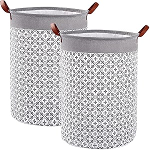 large 2 pack laundry hamper basket 63l freestanding waterproof clothes basket collapsible round bohemia storage organizer with leather handles for dirty clothes home storage grey