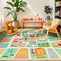 Large ABC Alphabet Classroom Rugs Elementary – 8x10 School Rug for Kids, Washable &amp; Wipeable Floor Carpet, Soft &amp; Non Skid Design with Educational Letters and Whimsical Cartoon Art Decor
