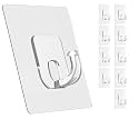 Large Adhesive Hooks for Hanging Clear 10 Pack Wall Hangers Heavy Duty 33lb