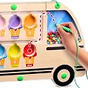 Large & Fun Ice Cream Truck Magnetic Color & Number Maze Adventure Toy - For Toddlers and Kids - Montessori Puzzle Board for 1-10 Counting and 10 Color Matching/Sorting - Improve Child's Motor Skills
