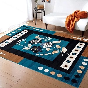 large area rug 7x10 feet anti-slip blue floral multi-color bcf soft living room bedroom hall carpet