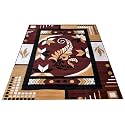 Large Area Rug 7x10 Feet - Brown Color Floral Living Room Carpet | Anti-Slip Premium Bedroom Floor Rug
