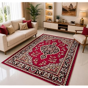 large area rug 8x11 feet -red color floral living room carpet anti-slip premium bedroom floor rug