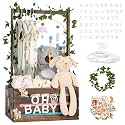 Large Baby Shower Gifts Basket Wooden Crate, Personalized Wooden Letters Hangers New Born Baby Girl Boy Gifts Vine Decorations Closet with Adjustable Handle Pregnancy Gifts for New Mom Parents Brown