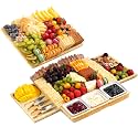 Large Bamboo Charcuterie Board, Double Pull-Out Trays Set, Natural