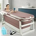 Large bathtub for adults 6 Feet Foldable Portable Bathtub for Bathroom with Temperature Meter, Bath Pillow Hot and Cold Ice Free standing Bath Tub Spa for home, Soaking Tub(148×62×52 CM)