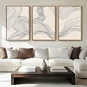 Large Beige Abstract Wall Art Framed Neutral Modern Canvas Wall Decor Minimalist Line Wave Painting 24x36 Inch Pictures Set of 3 for Living Room Bedroom Dining Room