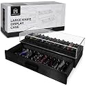 Large Black Pocket Knife Display Case – Wooden Pocket Knife Case Box for 24 Knives with Sturdy Clear Cover – Large Knife Storage Organizer and Knife Cases for Collections with EDC Drawer, Knife Box