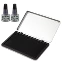 Large Black Stamp Ink Pad Set - 1 Black Stamp Pad & 2 Black Ink-Refills (2 oz), 6.2" x 3.9" Large Ink Pad for Rubber Stamps, Non-Toxic, Waterproof & Permanent