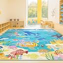 Large Blue Ocean Rug for Classroom – Washable 9x12 Kids Rug with Mermaid &amp; Fish, Foldable, Lightweight Non Slip Fun Learning Soft Carpet for Classroom Elementory or Playroom