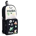 MANAKI Canvas Kawaii 3 Compartment Cute Pencil Case for Girls Large Capacity Pen Pencil Pouch Smooth Zipper Multifunctional Stationery Organizer for School Office (3 Compartment Black Panda Pouch)