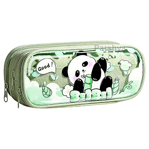 large capacity transparent cute cartoon 3 compartment aesthetic pencil case for girls multifunctional stationery organizer for school office transperant panda green pouch