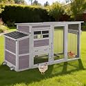 Large Chicken Coop with Run, Wooden Chicken House with Nesting Box, Outdoor Hen House with Wheels and Leakproof Pull-on Tray, Waterproof Poultry Chicken Cages for 5 Chickens