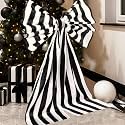 Large Christmas Black and White Striped Bow 26.5 x 42 inch Halloween Bow