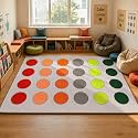 Large Classroom Rug, 7'6" x 13'1" Durable Boho Classroom Carpet, Non-Slip Preschool Rug with 24 Seating Circles for Reading Area, Calming Corners, Circle Time and Kids Room