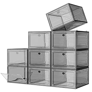 large clear shoe boxes organizerthicker materialstronger shoe box with magnetic door stackable shoe storage box for closet foldable space-saving storage bins shoe cabinet clear black9-pack