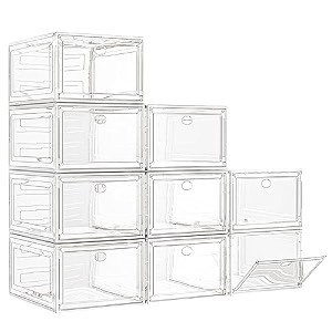 large clear shoe boxes organizerthicker materialstronger shoe box with magnetic door stackable shoe storage box for closet foldable space-saving storage bins transparent and white 9-pack