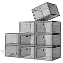 Large Clear Shoe Boxes Organizer【Thicker Material】Stronger Shoe Box with Magnetic Door, Stackable Shoe Storage Box for Closet, Foldable Space-Saving Storage Bins Shoe Cabinet, Clear Black【9-Pack】
