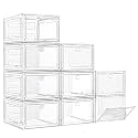 Large Clear Shoe Boxes Organizer【Thicker Material】Stronger Shoe Box with Magnetic Door, Stackable Shoe Storage Box for Closet, Foldable Space-Saving Storage Bins, Transparent and White 【9-Pack】