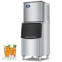 Large Commercial Ice Maker Machine: 500lbs/24H Production, with 350lbs Ice Storage Bucket, 156 Ice Cubes in 6-15 Mins - Stainless Steel Industrial Ice Maker for Restaurant, Bar, Cafe, Commercial Use