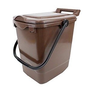 large compost caddy - brown - for food waste recycling 23 litre - 23l plastic composting kerbside bin with composting guide
