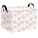 Large Cute Pink Baby Bow Basket Collapsible Girls Kids Toy Storage Bin Gift Box Nursery Room Decor (Flower Bowknot)