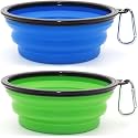 Large Dog Bowl Pet Collapsible Bowls, 2 Pack Collapsible Dog Water Bowls for Cats Dogs, Portable Pet Feeding Watering Dish for Walking Parking Traveling with 2 Carabiners (Large, Blue+Green)