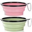 Large Dog Bowl Pet Collapsible Bowls, 2 Pack Collapsible Dog Water Bowls for Cat Dogs Portable Pet Feeding Water Dish for Walking Parking Traveling with 2 Carabiners (Large, Fairy pink &amp; Sprout Green)