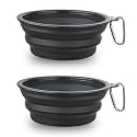 Large Dog Bowl Pet Collapsible Bowls, 2 Pack Collapsible Dog Water Bowls for Cats Dogs, Portable Pet Feeding Watering Dish for Walking Parking Traveling with 2 Carabiners (Large, Black+Black)