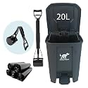 Large Dog Poop Trash Can Outdoor 20L / 5.3 Gallon with Foldable Pooper Scooper - Waterproof Pet Waste Station Set, Foot Pedal, Inner Bucket & 100 Bags for Backyard