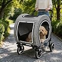 Saudism Large Dog Stroller for Small & Medium Dogs up to 50 lbs, Foldable Pet Stroller for Cats and Senior Dogs, Detachable Travel Cabin, Adjustable Handle, 4 Wheels with Dual Brakes, Gray