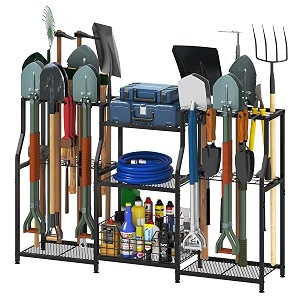 large garden tool organizer with basket yard tool organizer up to 50 tools garage tool organization and storage garden tool storage yard tool racks tool holder for garage shed outdoor