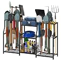 Large Garden Tool Organizer with Basket, Yard Tool Organizer up to 50 Tools, Garage Tool Organization and Storage, Garden Tool Storage, Yard Tool Racks, Tool Holder for Garage, Shed, Outdoor