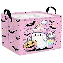 Large Halloween Themed Candy Gift Boo Basket for Kids Baby Personalized Adults Storage Bin Fall Decor(Pink Ghost Beverage Pumpkin)
