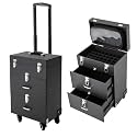 Large Makeup Trolley Case Rolling Makeup Train Case Pro with 4 Wheel Nail Polish Organizer Storage 3-Tier Trays 99 LBS Heavy-Duty for Beauty Salon