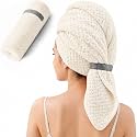 Large Microfiber Hair Wrap Towel for Women, Quick-Dry (Ivory White)