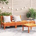 Large Modular Garden Sofa 3-Seater Solid Pine Wood Outdoor Furniture Rustic Style Wax Brown Finish Weather Resistant Durable Construction Terrace Balcony Seating