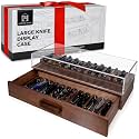 Large Pocket Knife Display Case for for 24 Knives - Wooden Knife Collection Case with Sturdy Clear Cover- Two-Tier Knife Cases for Collections with a Removable Drawer Insert for Other EDC Items