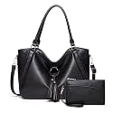 Large Purses for Women Leather Handbags Hobo Bags Shoulder Crossbody Bag with Tassel (Black)