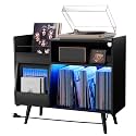 Large Record Player Stand -Turntable Stand Shelf w/Power Outlet & LED Light