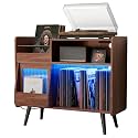 Large Record Player Stand,Turntable Stand Shelf w/Power Outlet &amp; LED Light