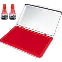 Large Red Stamp Ink Pad Set - 1 Red Stamp Pad & 2 Ink-Refills (2 oz, Red), 6.2" x 3.9" Large Red Ink Pad for Rubber Stamps, Non-Toxic, Waterproof & Permanent Felt Pad