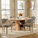 Large Retro Dining Table Set for 4, Modern Oval Kitchen Table Set with 4 Upholstered Chairs, Solid MDF Table with 2-Layer Storage Shelf and Wood Slide Door, Luxury Gray Chenille Chairs