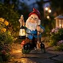 Large Solar Garden Gnome Statue with Lantern, 17.3 Inch Outdoor Garden Decor, Hand-Painted Resin Gnome Yard Decoration for Patio Porch Lawn Flower Bed, Gifts for Gardeners Mom Grandma
