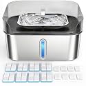 Large Stainless Steel Dog Water Fountain no Spill, 2.1Gal/8L with 8 Filters