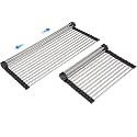 Large Telescopic Drain Rack Roll Up Rack Heat-Resistant Dish Drainer Kitchen Sink Rack Over the Sink Dish Drying Rack Stainless Steel Dish Rack (18 Tube 21.25''x12.79'')