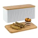 Large White Ear of Wheat Embossed Bread Box with Bamboo Lid